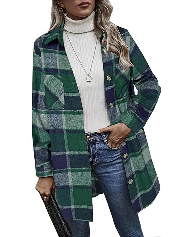 ジャケット・アウター Plaid Shacket Jacket For Women Button ジャケット・アウター Plaid Shacket Jacket For Women Button